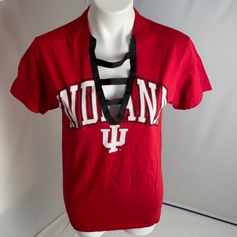 Indiana University Hoosiers red deconstructed v-neck t-shirt